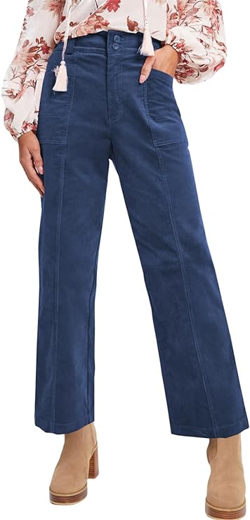 Photo 1 of Acelitt Women Casual Fall Straight Leg Elastic Waist Corduroy Pants with Pockets, XL
