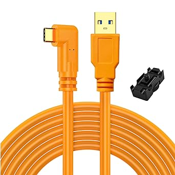 Photo 1 of Sonzol USB 3.0 to USB-C Right Angle Cable (16.3 feet), for Power Delivery, Fast Transfer and Connection Between Camera and Computer,High Visibility Orange (5m)
