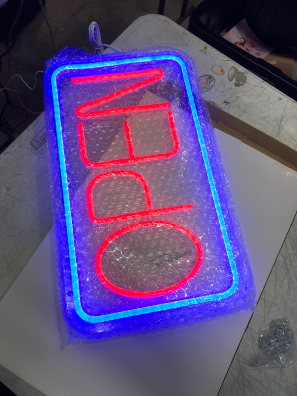 Photo 1 of Open Sign LED Neon for Business, LED Sign Adjustable Brightness, Open Signs Hanging on Cafe Restaurant Store Window Glass Door, Super Bright Neon Sign Powered by USB with ON/OFF Switch 16x9" Blue/Red-Horizontal