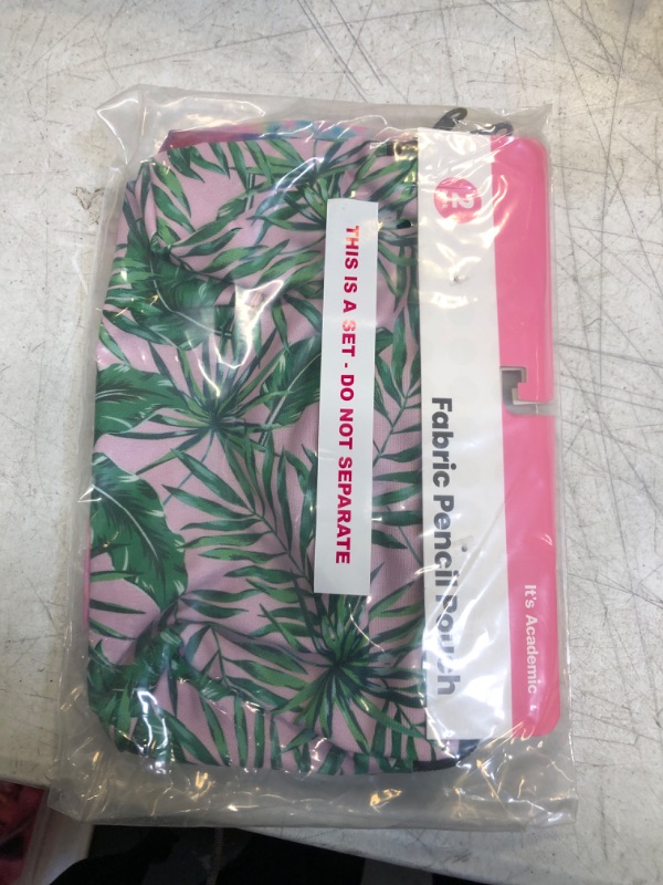 Photo 2 of It's Academic Printed Fabric Pencil Pouch, for School & Office Supplies, Large Capacity, Palm Tree and Watercolor Design, 2-Pack