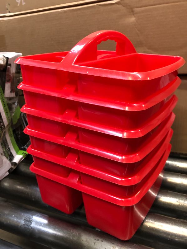 Photo 2 of Red Portable Plastic Storage Caddy 6-Pack for Classrooms, Kids Room, and Office Organization, 3 Compartment