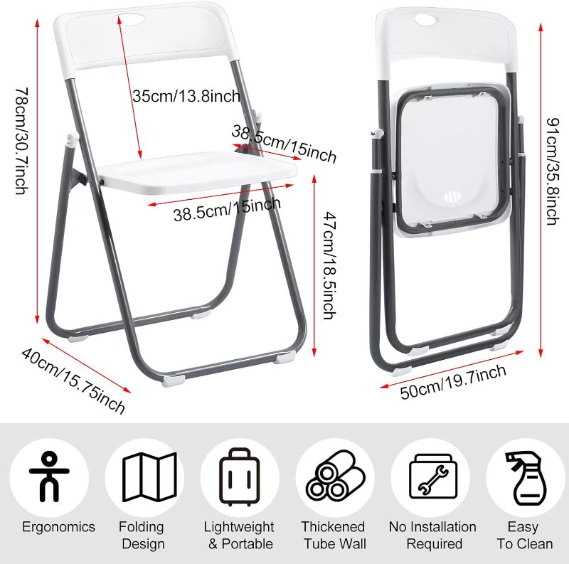 Photo 1 of  Folding Plastic Chair with 330lb Capacity Stackable Folding Chair Portable Metal Foldable Chair Fold up Event Chair for Office Dining Wedding Party Supplies Indoor Outdoor (White) 1 pack