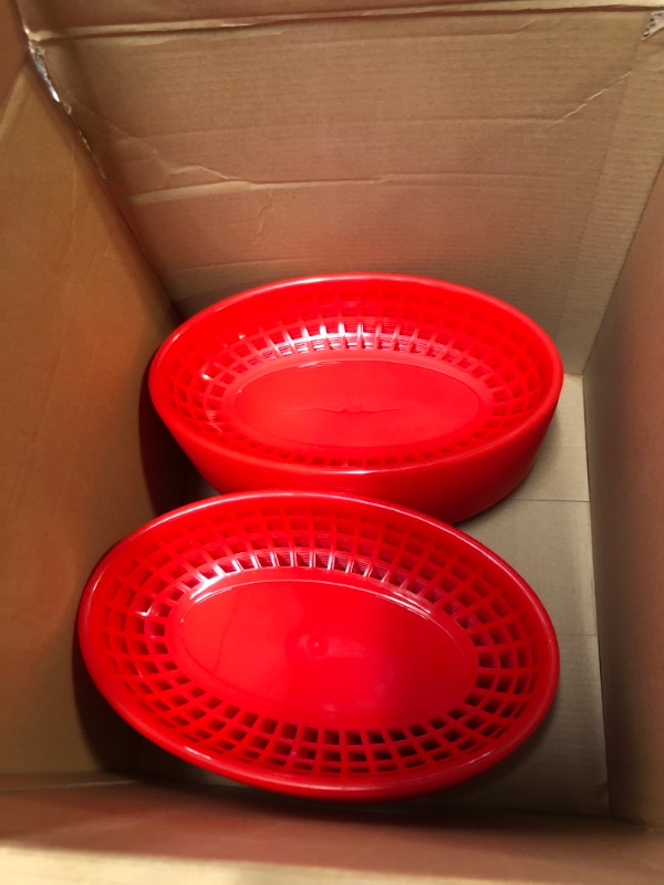 Photo 2 of 100 Pack Fast Food Baskets Red Bread Baskets Reusable Oval Plastic Food Serving Baskets Food Service Tray for Hot Dogs, Burgers, Sandwiches, Fries, Restaurant, Barbecues, Picnics, Party, 9 x 5.5 Inch