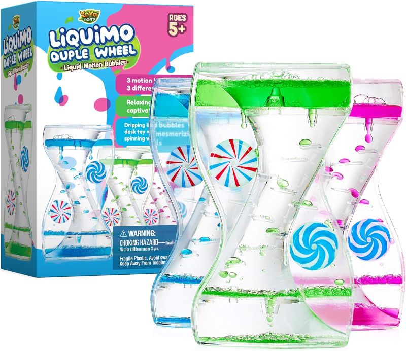 Photo 1 of YoYa Toys Liquimo Liquid Motion Bubbler Duple Wheel for Kids and Adults - Satisfying Sensory Toys for Stress and Anxiety Relief - Fidget Toy Can Be Used as a Colorful Kitchen Timer - 3 Pack
