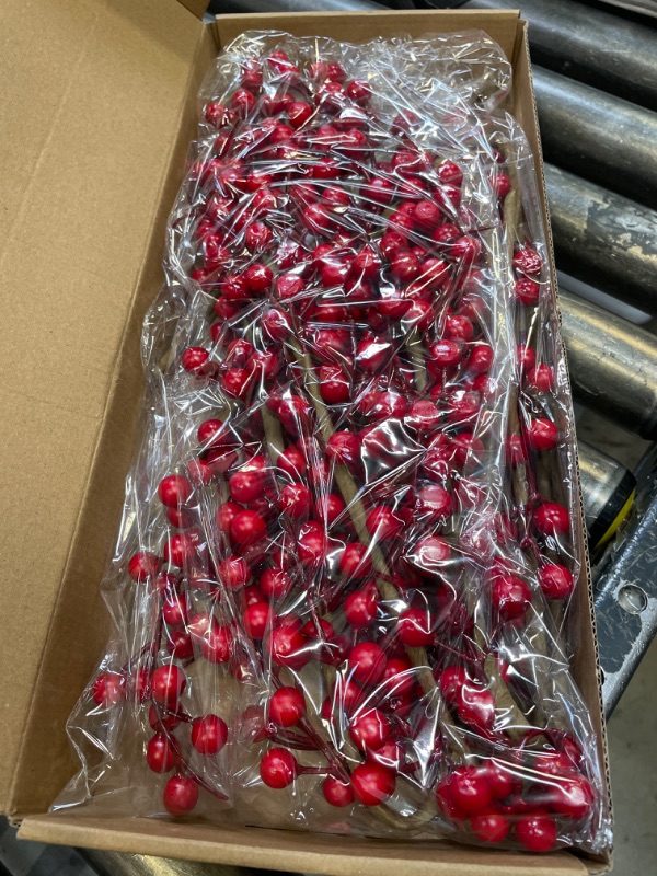 Photo 2 of  Artificial Red Berries Stems 13.5" Waterproof Berry Branches for Home Holiday Wedding DIY Crafts Decor