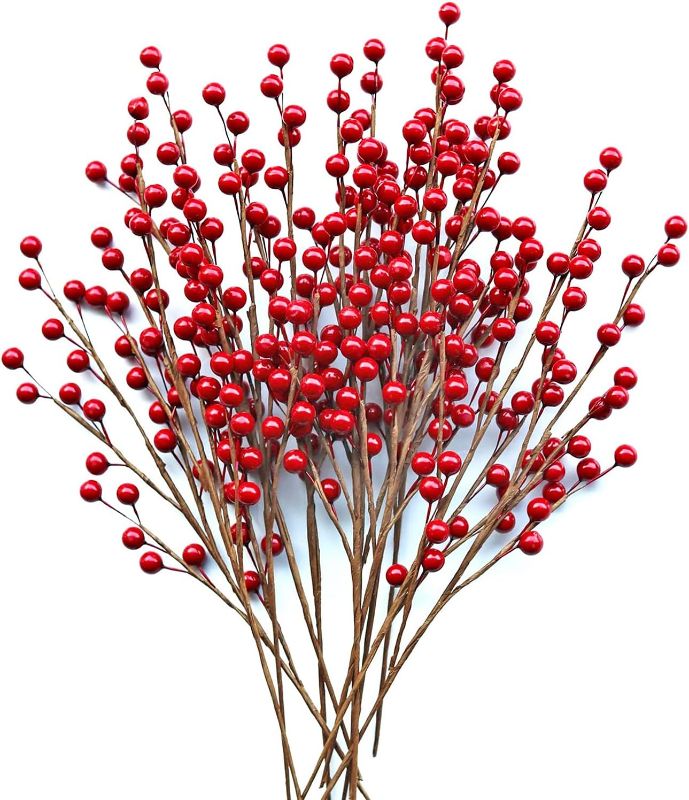 Photo 1 of  Artificial Red Berries Stems 13.5" Waterproof Berry Branches for Home Holiday Wedding DIY Crafts Decor