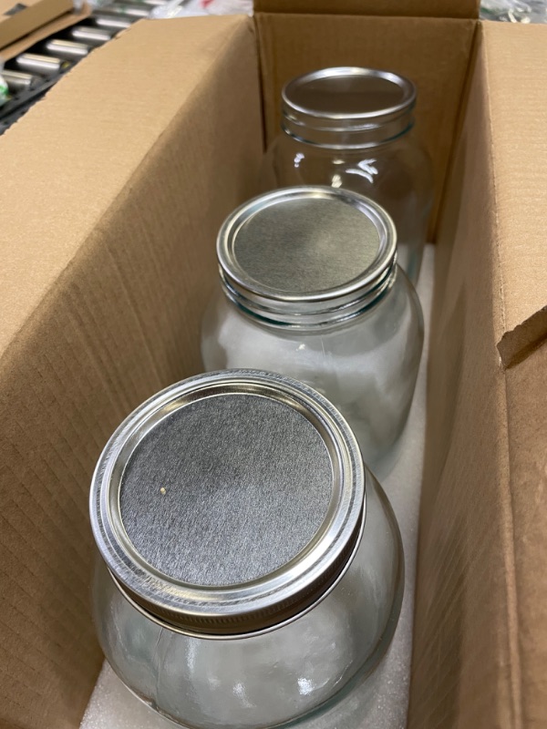 Photo 2 of 3 Pack Mason Jars 64 oz Wide Mouth with Lid and Band, Half Gallon Mason Jars with Airtight Lids, Clear Glass Mason Jars (Set of 3) (Wide Mouth)