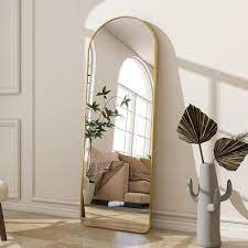 Photo 1 of 21 in. W x 64 in. H Arched Gold Aluminum Alloy Framed Rounded Full Length Mirror Standing Floor Mirror
