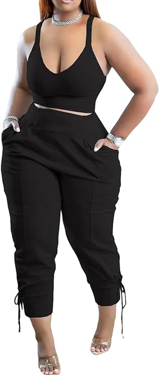 Photo 1 of Choichic Women Two Piece Outfits Sets Spaghetti Strap Cop Top Lace Up High Waist Pencil Pants Sets Tracksuit Set XL