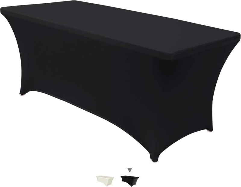 Photo 1 of 8ft Spandex Tablecloths Home Rectangular Table Fitted Stretch Table Cover Polyester Tablecover Lash Bed Cover Toppers Massage Table Cover Event Party Celebration Birthday (Black, 8ft)
