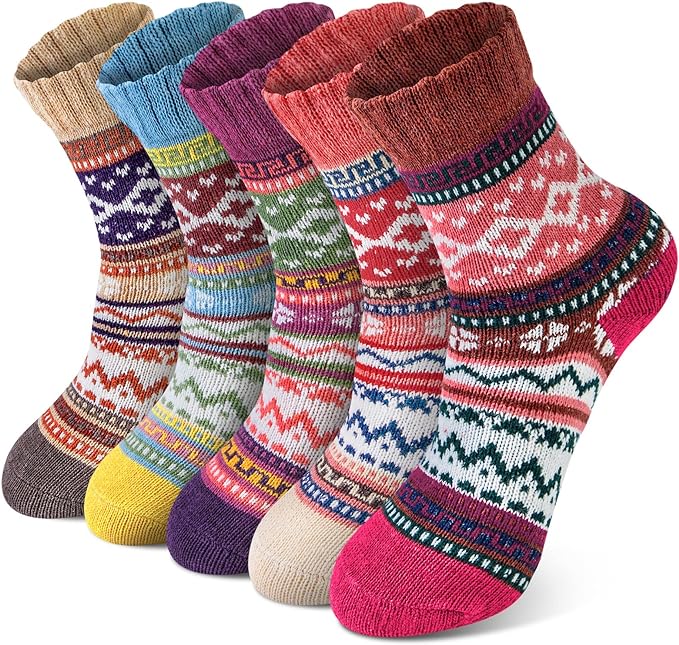 Photo 1 of YSense Pack of 5 Womens Wool Socks Winter Warm Socks Crew Casual Hiking Socks Gifts
