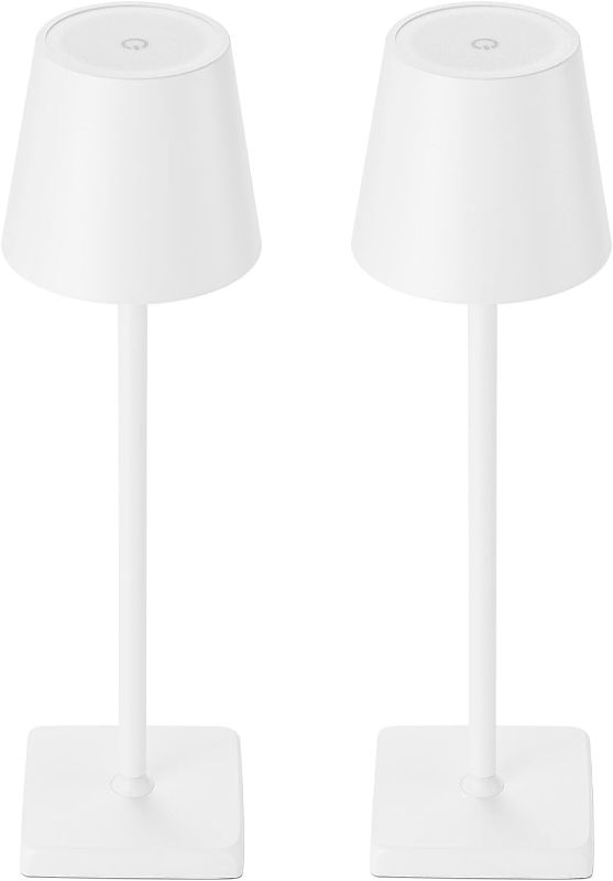 Photo 1 of 2 Pack Cordless Table Lamp Rechargeable LED Desk Lamp 5200mAh Battery Operated Stepless Dimmable Portable Table Lights for Dinner/Restaurant/Outdoor Party/Coffee Shop IP54 Waterproof White

