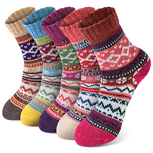 Photo 1 of ++SEALED++ YSense Pack of 5 Womens Wool Socks Winter Warm Socks Crew Casual Hiking Socks Gifts E-multicolor Rhombus Wave Pattern