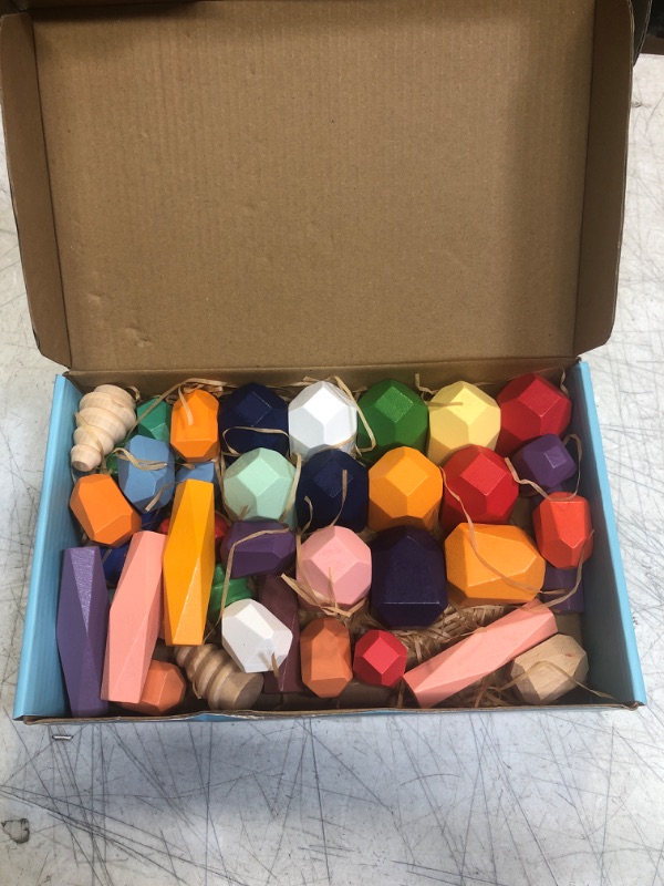 Photo 1 of 40PCS Wooden Stacking Rocks Toddlers Toys, Montessori Toys for 1 2 3 4 5 Year Old Girls Boys, Preschool Learning Sensory Toys for Toddlers 1-3 3-5, Christmas Birthday Gifts for Kids Boys Girls