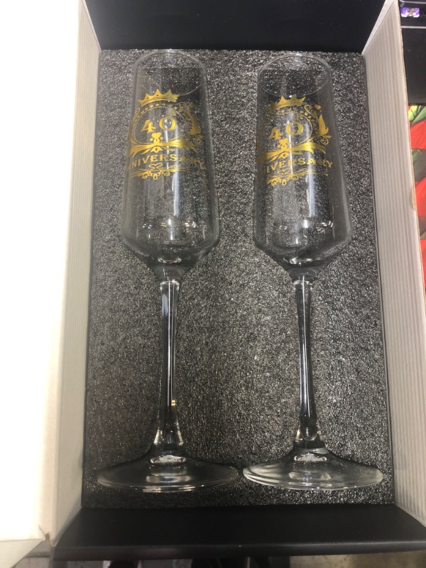 Photo 2 of 40th Wedding Anniversary Champagne Flutes Gifts Set of 2, 40th Anniversary Decorations 7 OZ Crystal Champagne Glasses, Wedding Gifts for Couples, Parents Anniversary