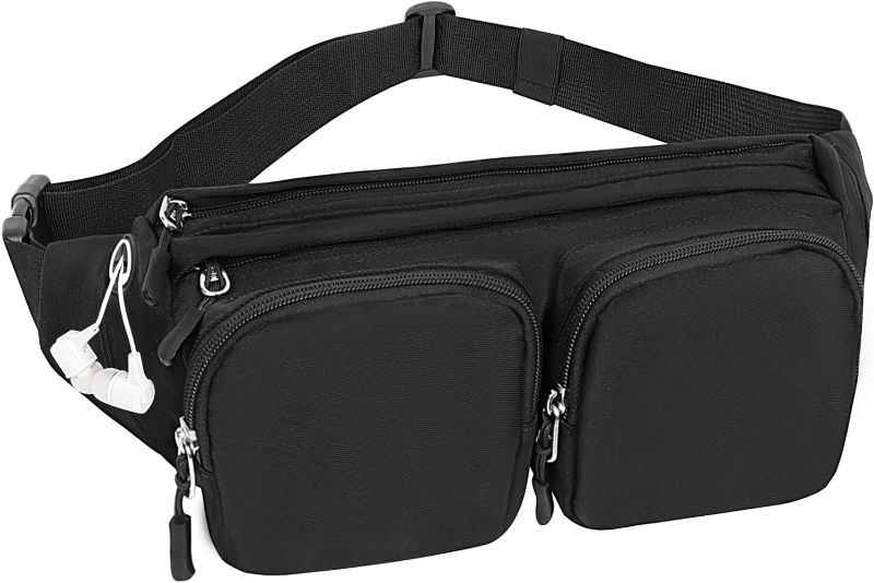 Photo 1 of YESBAG Fanny Packs For Women & Men, Large Waist Bag Hip Bum Crossbody Bag with 5-Zipper Pockets for Outdoors Workout Traveling Casual Running Hiking Cycling Dog Walking(Solid Black)