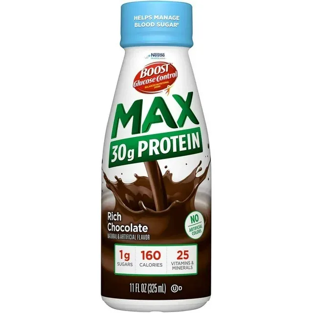 Photo 1 of 3PCK BOOST Glucose Control Max 30g Protein Nutritional Drink, Rich Chocolate 4-11 fl oz Bottles (BB 08MAY24)