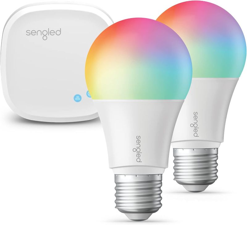 Photo 1 of Sengled Smart Light Bulb Starter Kit, Smart Bulbs that Work with Alexa, Google Home, Color Changing Light Bulb, Alexa Light Bulbs, A19 E26 Dimmable Bulbs 800LM, 8.6W (60W Equivalent), 2 Pack with Hub
