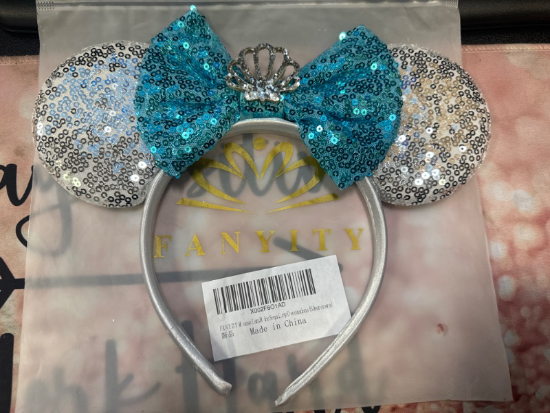 Photo 2 of FANYITY Mouse Ears, Sequin Mouse Ears Headband for Boys Girls Women halloween&Disney Trip (Silver Crown)
