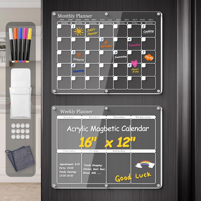 Photo 1 of 
Magnetic Calendar for Fridge, 2Pack Clear Acrylic Calendar for Fridge, Family Fridge Dry Erase Calendar Planner Boards Monthly and Weekly Include 6 Color...