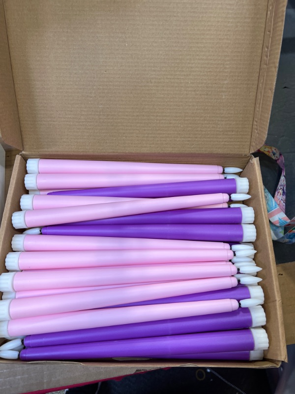 Photo 2 of  Flameless Taper Candles Battery Operated Taper Candles LED Advent Wreath Candles for Christmas Flickering Purple and Pink Taper Candles Faux Wax Candle for Wedding Holiday Party