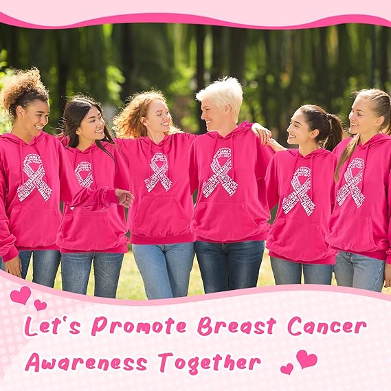 Photo 1 of   size XL  Suhine 6 Pcs Breast Cancer Awareness Pink Ribbon Hoodie Adult Pink Hooded Sweatshirt Hoodies for Women Girls Men