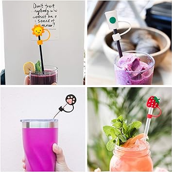 Photo 1 of 10 Pieces Drinking Straw Tips Lids Covers Cap Silicone Reusable Adorable Dust-Proof Straw Plugs for 6-8 mm Straws (Classic Style)