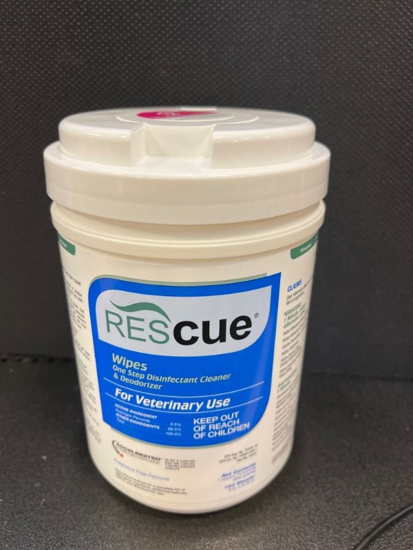 Photo 2 of REScue One-Step Disinfectant Cleaner & Deodorizer for Veterinary Use, EPA Registered Accelerated Hydrogen Peroxide, No Added Fragrance, Standard Size 6x7-Inch Sheets, 160-Wipes Canister (Pack of 1)