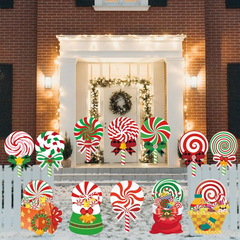 Photo 1 of 
Christmas Candy Yard Signs Decorations - 12Pcs Candy Outdoor Yard Signs Plastic Peppermint Lollipop Candy Signs with Stakes for Winter Holiday Christmas...