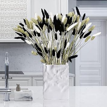 Photo 1 of  Natural Pampas Grass Bouquet Decor Bunny Tail Dried Flowers Black and White Pompas Decorativas in Vase Boho Dec