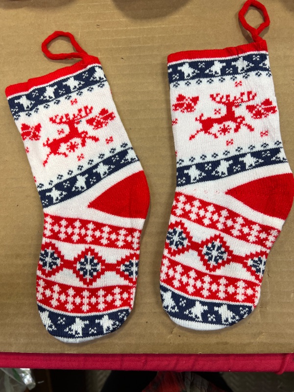 Photo 1 of  2 pcs    Small  Red & White Knit Christmas Stockings, Christmas Decorations 