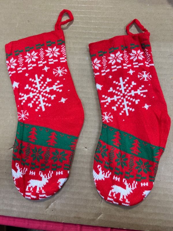 Photo 1 of 2 pcs small  Red, green  & White Knit Christmas Stockings, Christmas Decorations - 17" Long