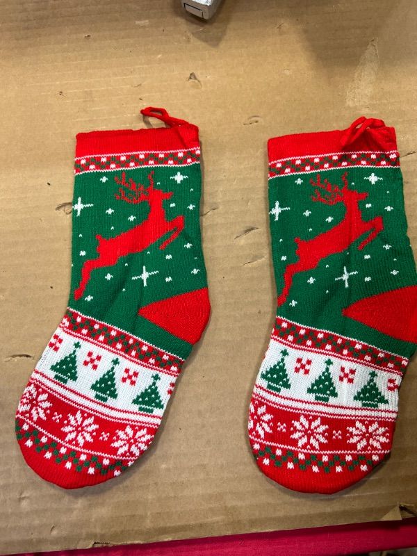 Photo 1 of 2 pcs small  Red, green  & White Knit Christmas Stockings, Christmas Decorations - 17" Long