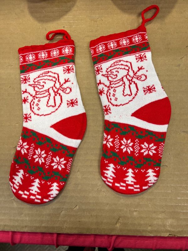 Photo 1 of 2 pcs small  Red, green  & White Knit Christmas Stockings, Christmas Decorations - 17" Long