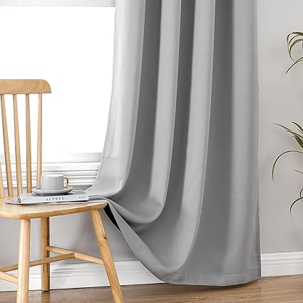 Photo 1 of 100% Blackout Curtains for Bedroom with Black Liner, 2 Thick Layers Total Blackout Thermal Insulated Grommet Window Curtains52  Inch Length 2 Panels Set (Light Grey 52 x 72 L