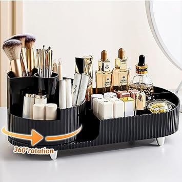 Photo 1 of Loobuu 360° Rotating Makeup Organizer, Make Up Brush Holder for Vanity, Large Capacity Cosmetic Storage Display Case for Skincare, Perfume, Bedroom Dresser, Bathroom Countertop(Black)