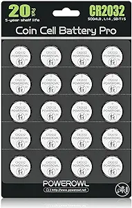 Photo 1 of POWEROWL High Capacity CR2032 Battery (20-Pack) 3v Lithium Batteries, 10 Years Leak-Free, Long Lasting Cr 2032 CR2032 20