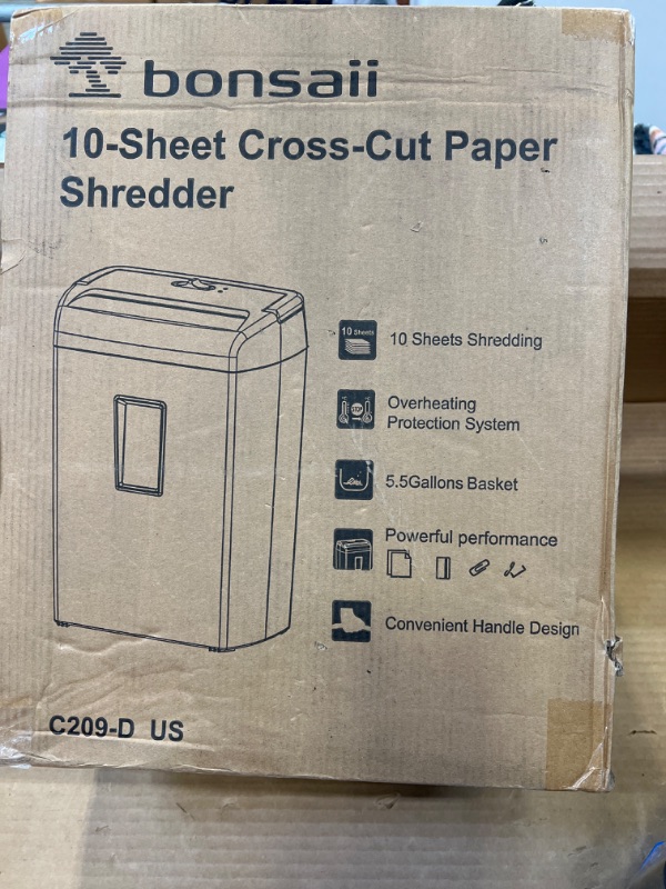 Photo 2 of Bonsaii 10-Sheet Cross Cut Paper Shredder, 5.5 Gal Home Office Heavy Duty Shredder for Credit Card, Staple, Clip with Transparent Window(C209-D