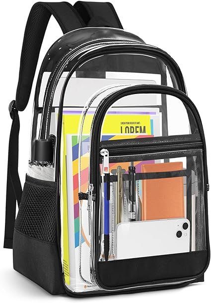 Photo 1 of KIMNERPU Clear Backpack, Heavy Duty PVC Transparent Backpack with Reinforced Straps, See Through Multiple Pockets Large Capacity Bookbag for Concert Work Security Travel Festival (Black)
