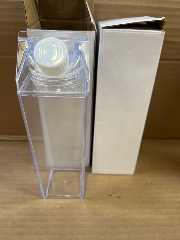 Photo 2 of Milk Carton Water Bottle Plastic Clear Square Milk Bottles No BPA Leakproof Water Bottle Portable Reusable Milk Carton Shaped Juice Bottle Perfect for Fitness Gym Camping Sports   2 bottles 