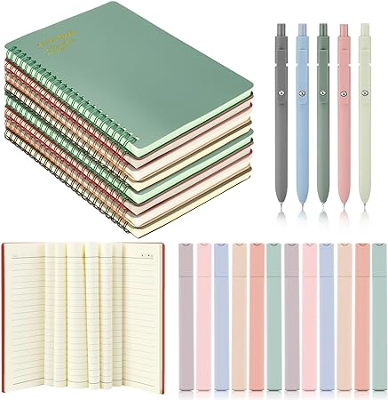 Photo 1 of 25 Pcs Aesthetic School Supplies Set Including 8 Aesthetic Spiral Notebook 80 Sheets Lined A5 Spiral Notebooks 5 Quick Dry Aesthetic Pens 12 Bible Aesthetic Highlighters for School Office Students