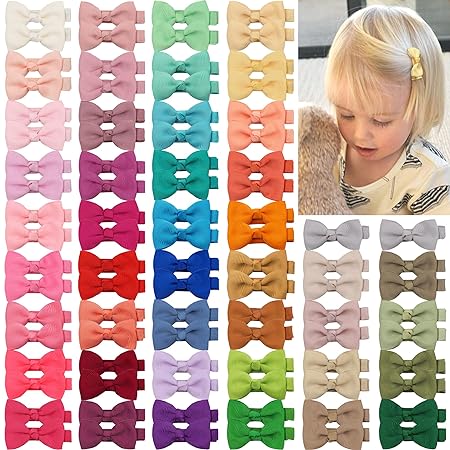 Photo 1 of Baby Hair Clips CELLOT 90PCS Baby Girls Fully Lined Baby Bows Hair Pins Tiny 2" Hair Bows Alligator Clips for Baby Girls Infants Toddlers in Pairs