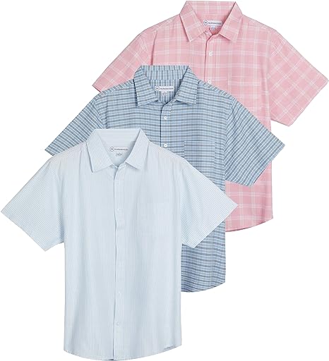 Photo 1 of  med     /  Real Essentials 3-Pack: Men's Regular-Fit Short Sleeve Poplin Button Down Shirt with Pocket (Available in Big & Tall)