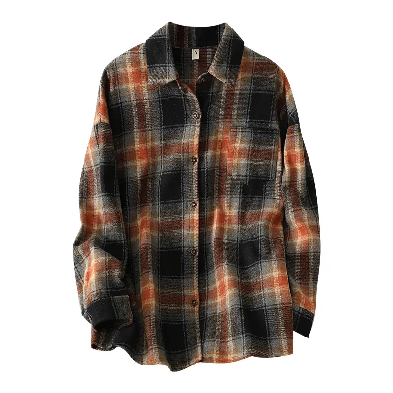 Photo 1 of    LARGE     Womens Button down Shirt Nohow Shirt Women's Flannel Plaid Jacket Long Sleeve Button Shirts Coats Shacket Womens Rayon V Neck Undershirts for Women Short