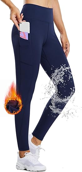 Photo 1 of   SIZE MED   BALEAF Women's Fleece Lined Leggings Water Resistant Thermal Winter Warm Tights High Waisted with Pockets Running Gear