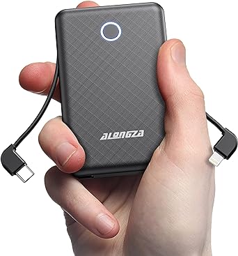 Photo 1 of Alongza Portable Charger Small Size Built in Cable 6000mAh Power Bank, External Battery Pack Lightweight Backup Charger, Ultra Slim Battery Backup Charger for Cell Phones