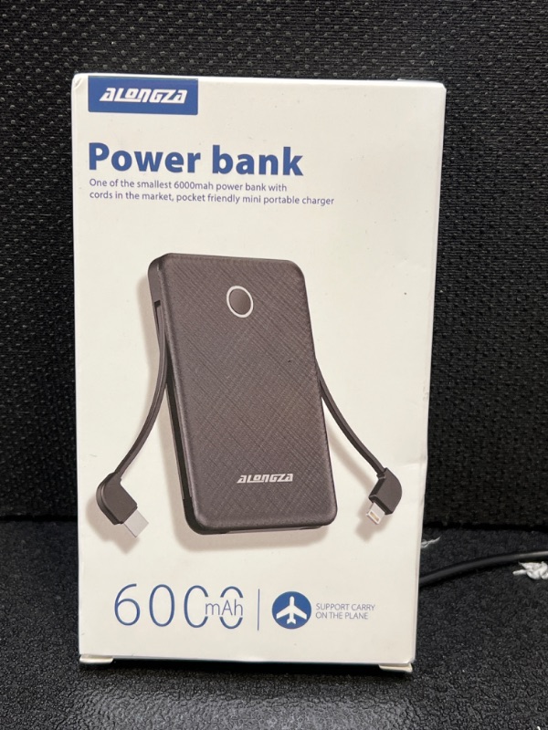 Photo 2 of Alongza Portable Charger Small Size Built in Cable 6000mAh Power Bank, External Battery Pack Lightweight Backup Charger, Ultra Slim Battery Backup Charger for Cell Phones