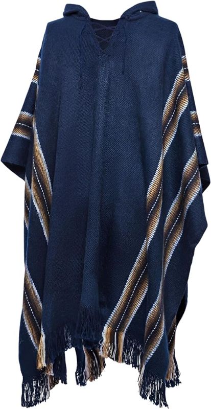Photo 1 of Gamboa Alpaca Poncho for Mens Pancho Mexican Hooded Cowboy and Western Ponchos Adult Blanket