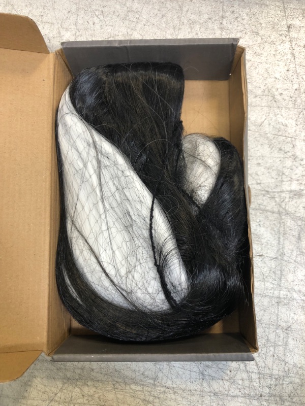 Photo 2 of BERON 27 Inches Black White Wig Long Straight Wig Black Wig Middle Part Wig Long Wig for Daily Party Wig Cap Include