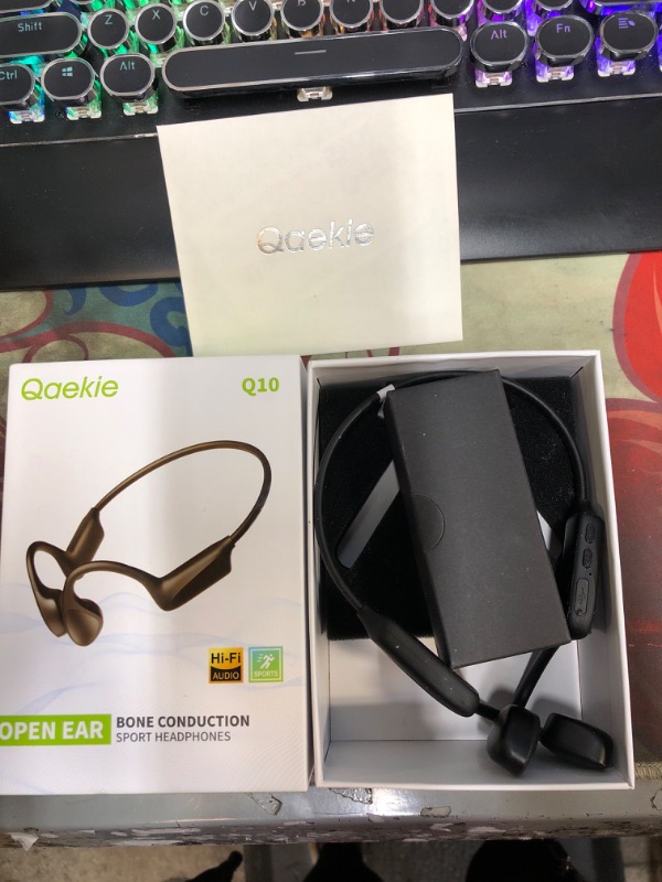 Photo 2 of Qaekie Bone Conduction Headphones - Bluetooth 5.3 Open Ear Headphones with HD Mic,12hrs Playtime Deep Bass Sport Wireless Headphones,Sweatproof Bone Headphones for Running,Cycling,Hiking,Driving
